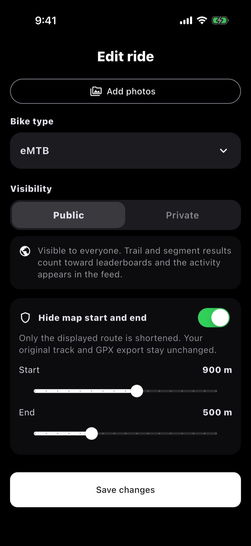Hide where a ride starts and ends